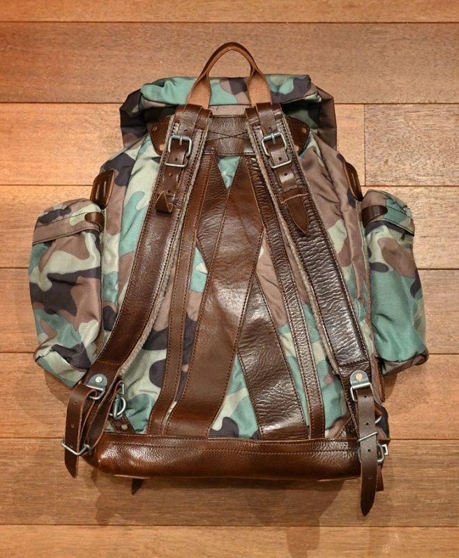 USED) PoloRalphlauren ポロラルフローレン カモ柄ナイロン+レザー
