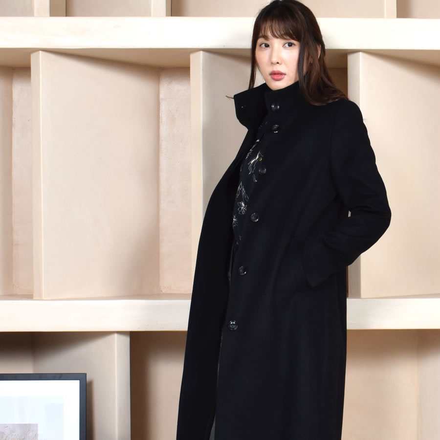 楽天市場】スタンドカラー カシミヤ コート カシミア ウール ロング