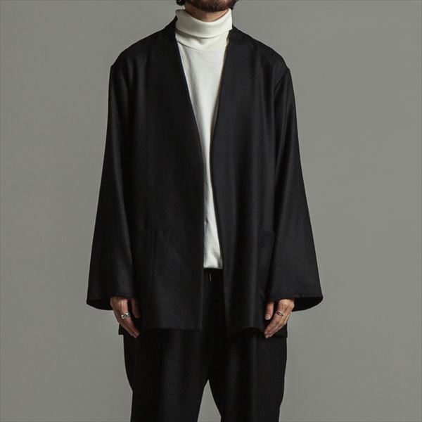 LAPELLESS SHIRT JACKET WOOL SOFT SERGE - marka 「Area」