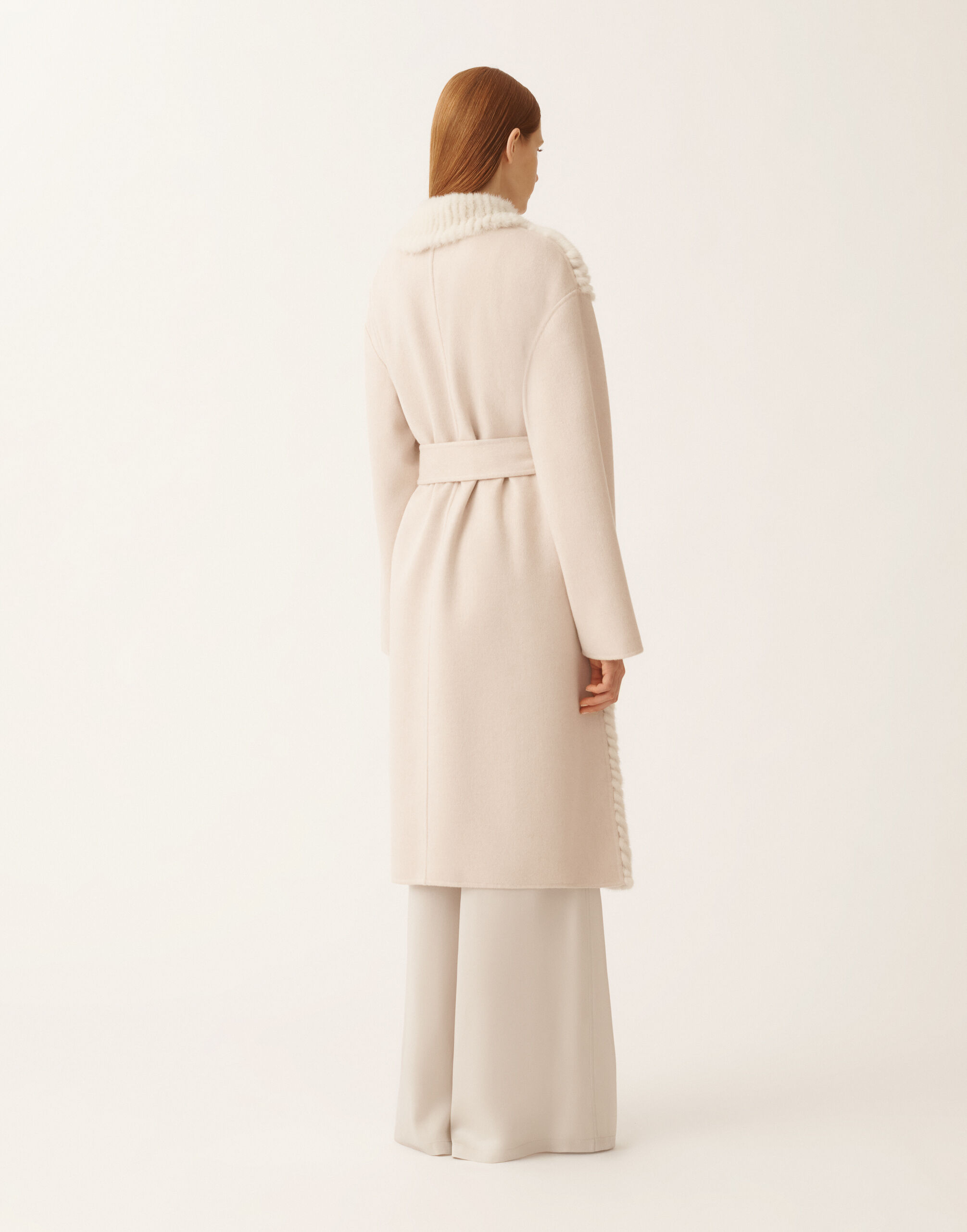 レディースMink chevron coat, pearl and greige レザー＆ファー