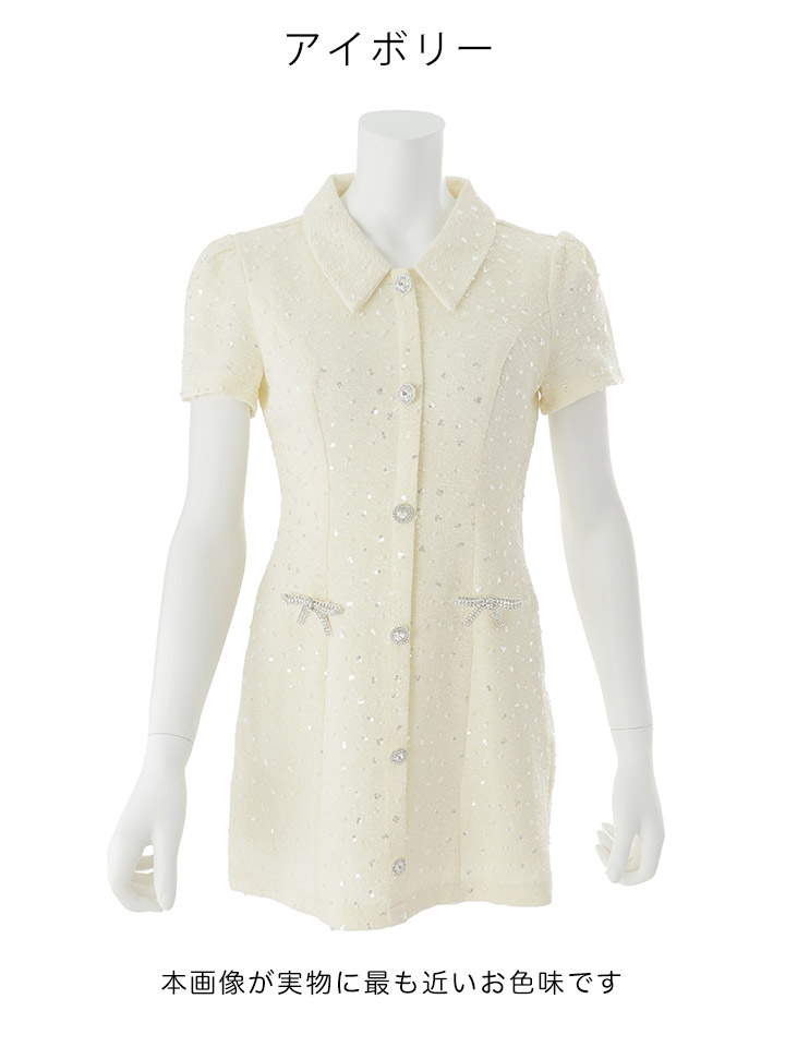 スパンコールビジューリボンマイクロミニワンピースドレス/キャバ