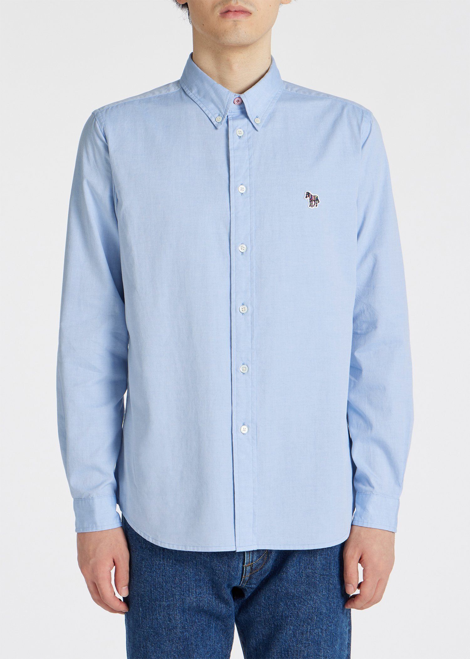 Sports Stripe Zebra” ワンポイント 長袖シャツ（ライトブルー