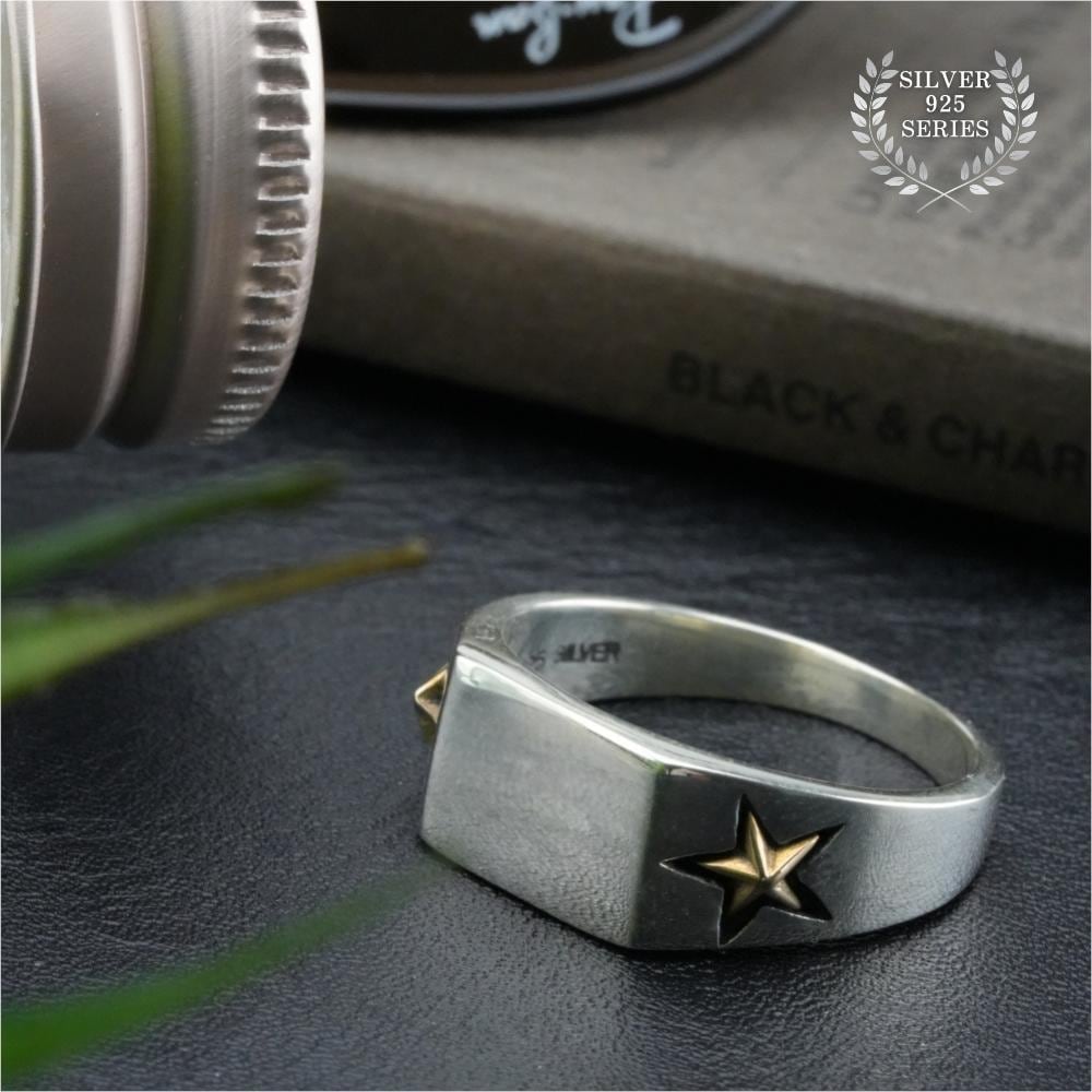 印台 リング メンズ シルバー 指輪 925 星 マーク シンプル シグネット