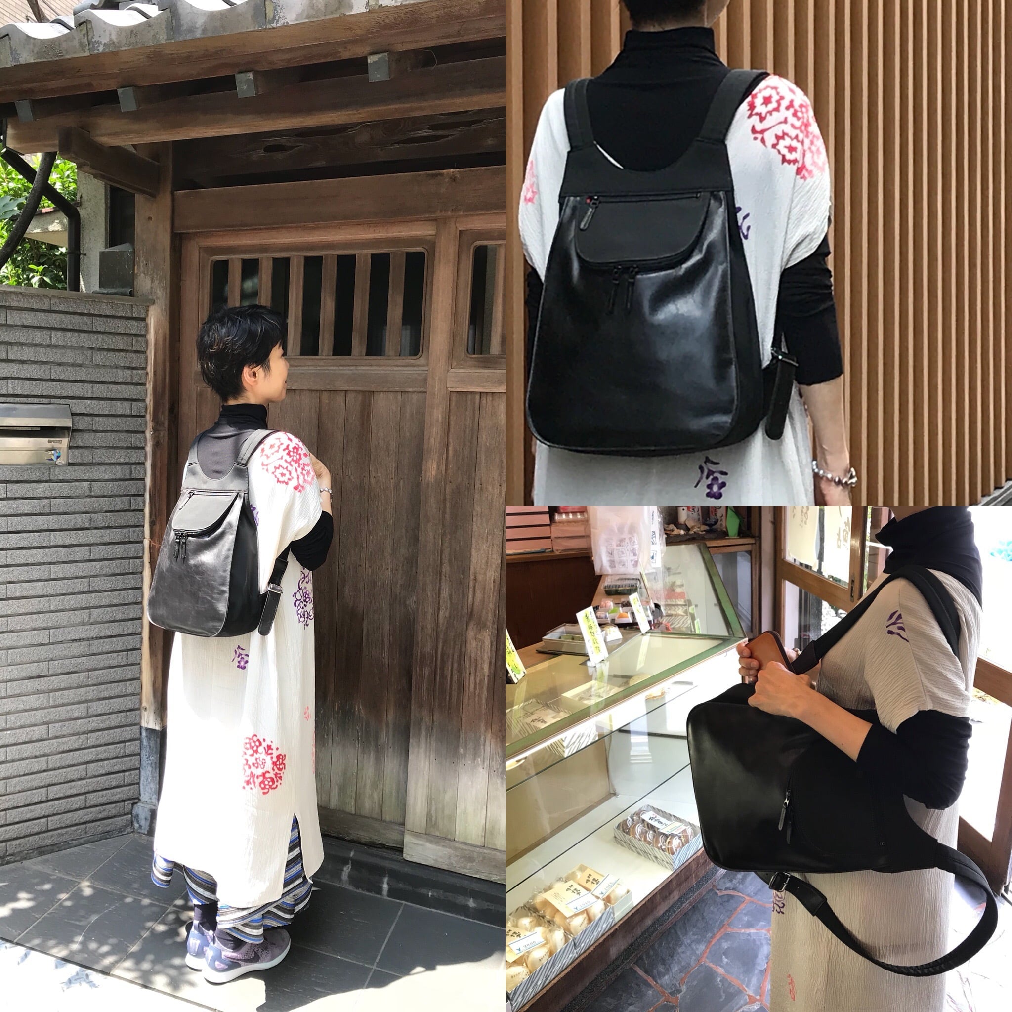 オンライン販売休止中】「ブラック&ブラック」レザーコンビ 蔵前街歩き