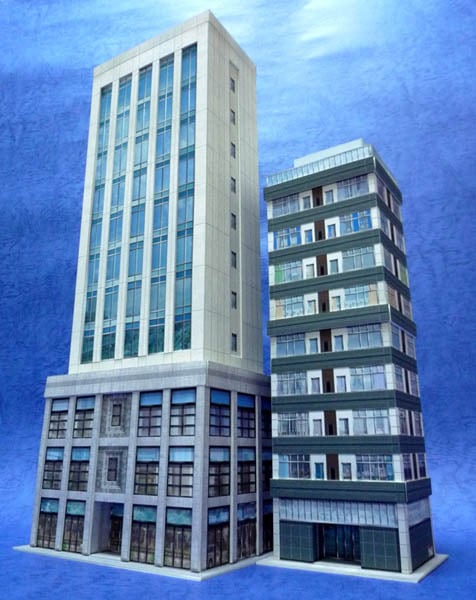 印刷版) ペーパークラフトで作る「お手軽高層ビル①」2棟セット（N