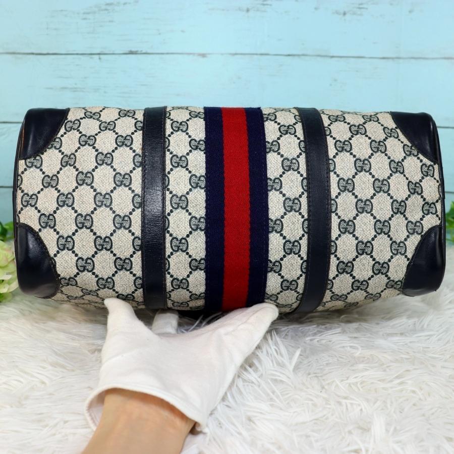 オールドグッチ ボストンバッグ シェリーライン GGスプリーム 紺色 A4