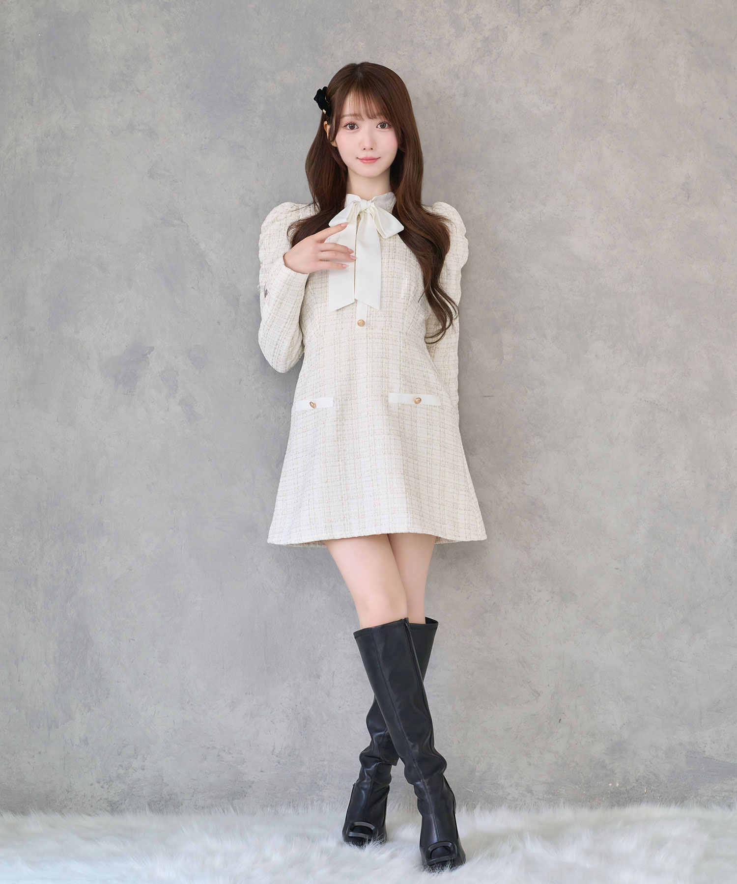 Ribbon tie tweed mini onepiece – BUNNY APARTMENT