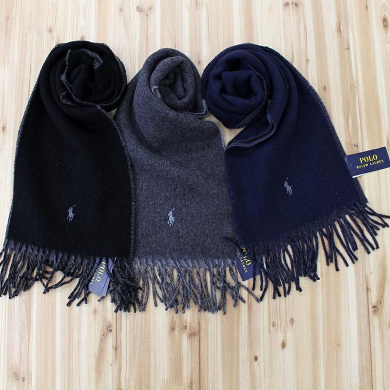 ポロ ラルフローレン リバーシブル 刺繍 無地 フリンジ マフラー (POLO