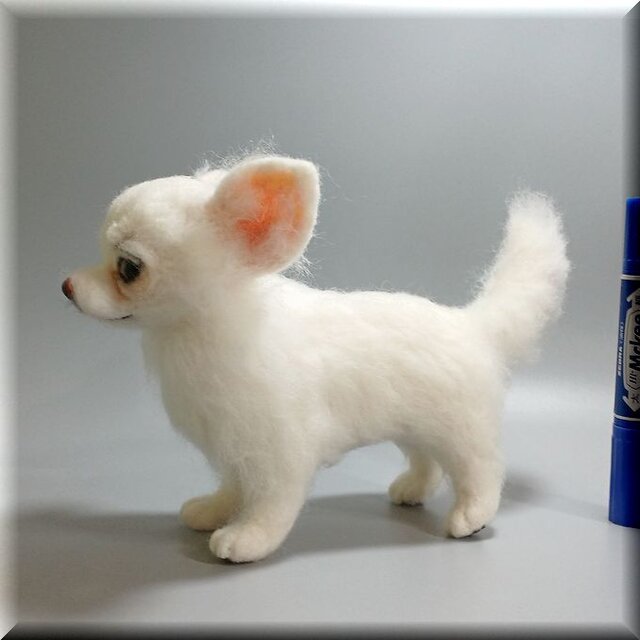 羊毛フェルト 犬 チワワ ホワイト ロングコート 犬フィギュア | iichi