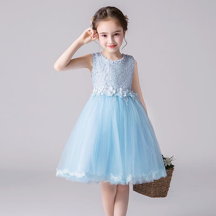 ノースリーブフラワー刺繍ドレス120cm-160cm（適齢：3歳から13歳