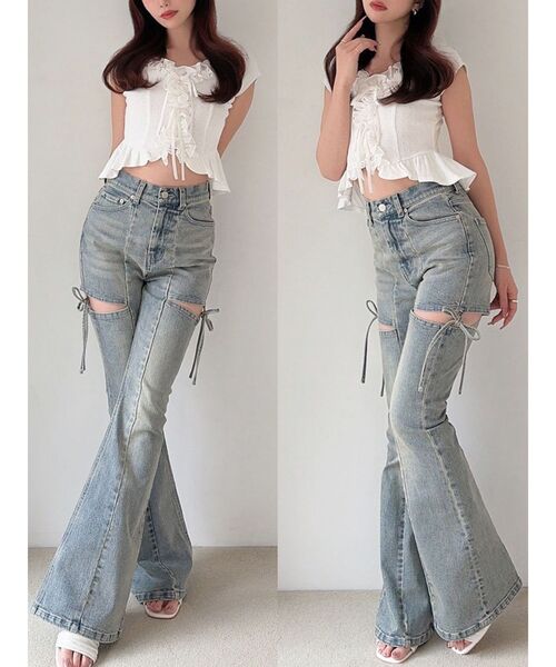 追加生産分】カットアウトリボンデニムパンツ（デニムパンツ