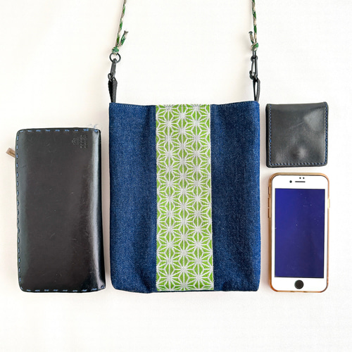 日本 倉敷 畳縁 和柄デニムスマホポシェット｜サコッシュメンズ