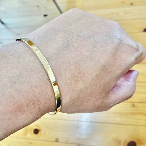 仁尾彫金『k18平打ちバングル3.5mm』腕周り18cm用、ハンドメイド304