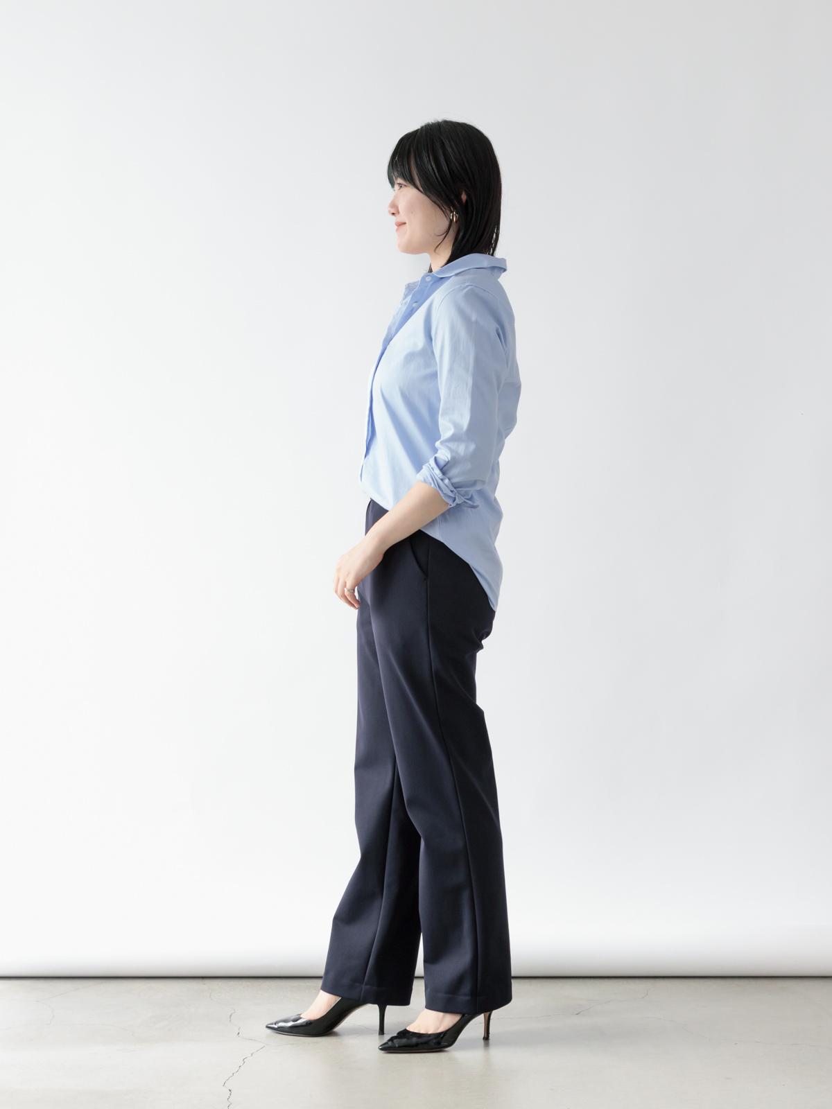 360°ストレッチの裏起毛ストレートパンツ/ネイビー | Factelier