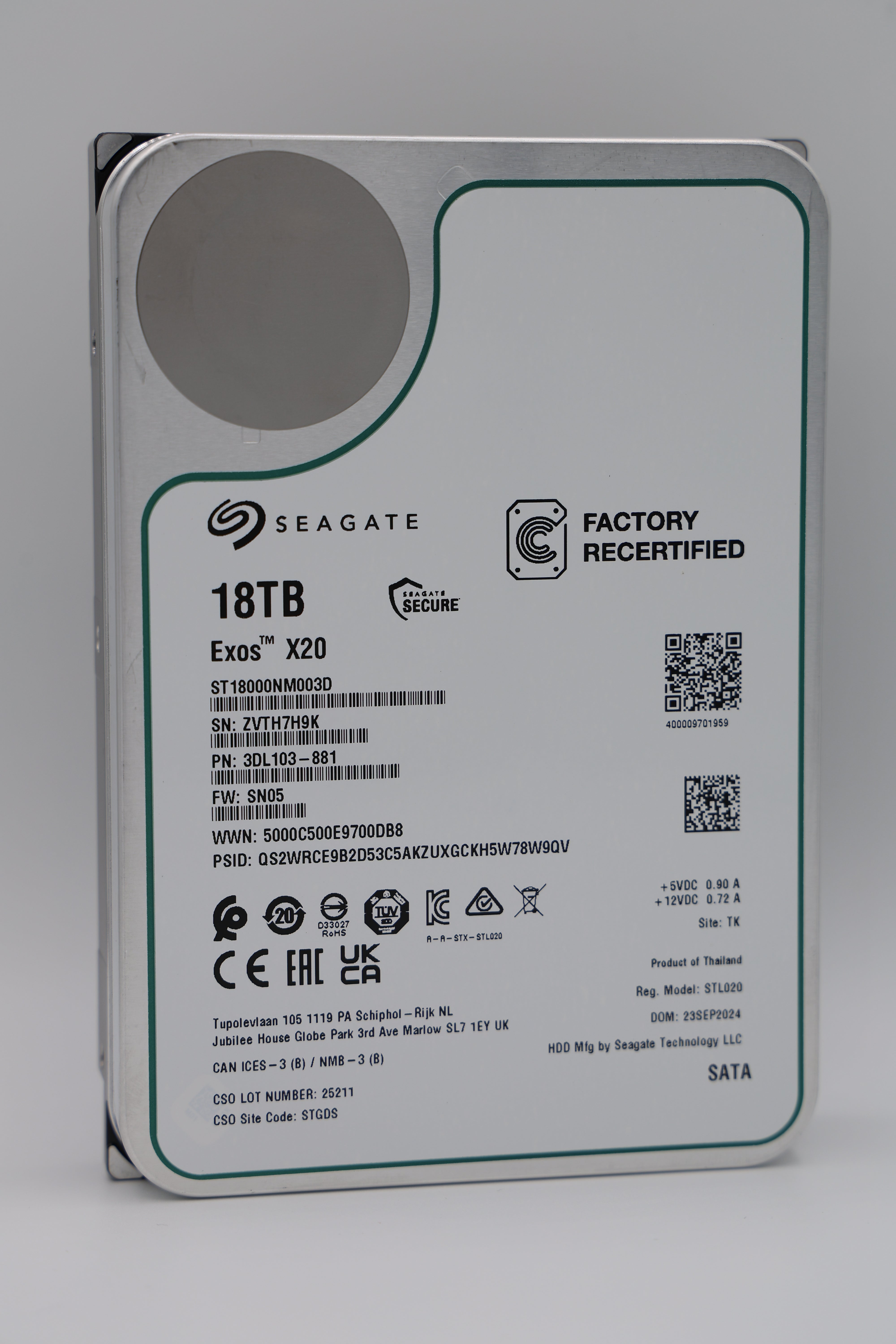 Seagate Exos X20 18 TB SATA Recertified Hard Drive - ST18000NM003D