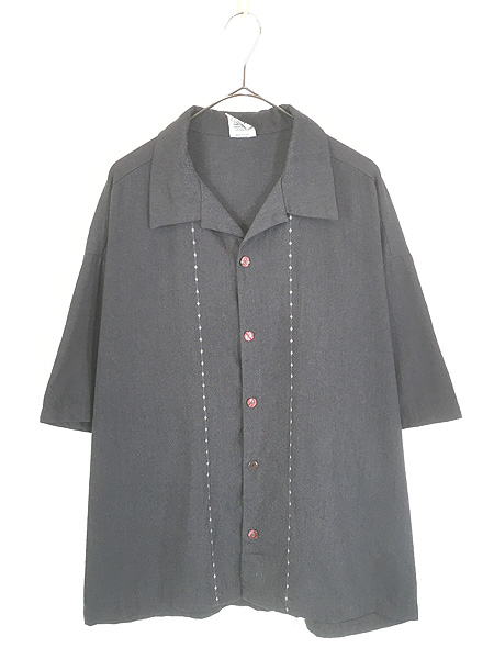 古着 90s USA製 Flip サイド ダイヤ ステッチ 開襟 コットン レーヨン