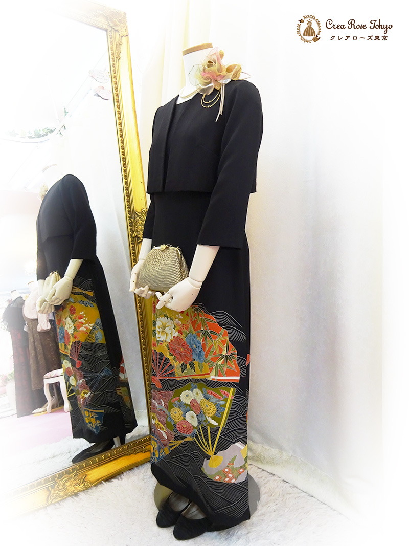 黒留袖ドレス9号の方、格調高い正絹留袖をリメイクした正礼装ドレス2点