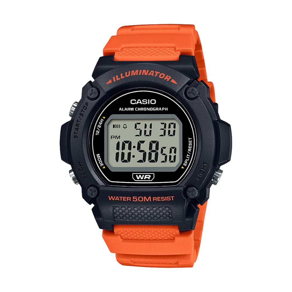 Casio Men's Heavy Duty Digital Watch with Orange Strap W219H-4AV