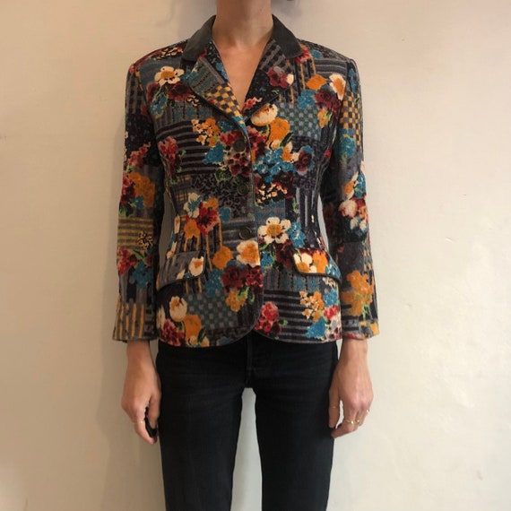 80s Kenzo Jeans Wool Floral Patchwork Boucle Velvet Blazer - Etsy