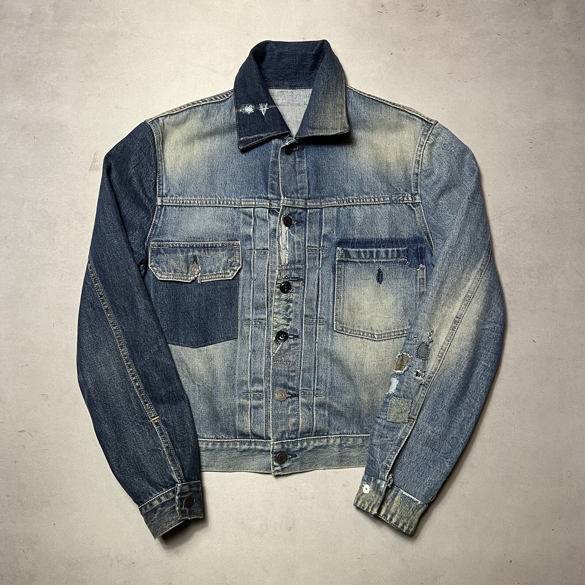 Vintage Levis Type 2 Denim Trucker Jacket Thrashed Repairs LVC 42