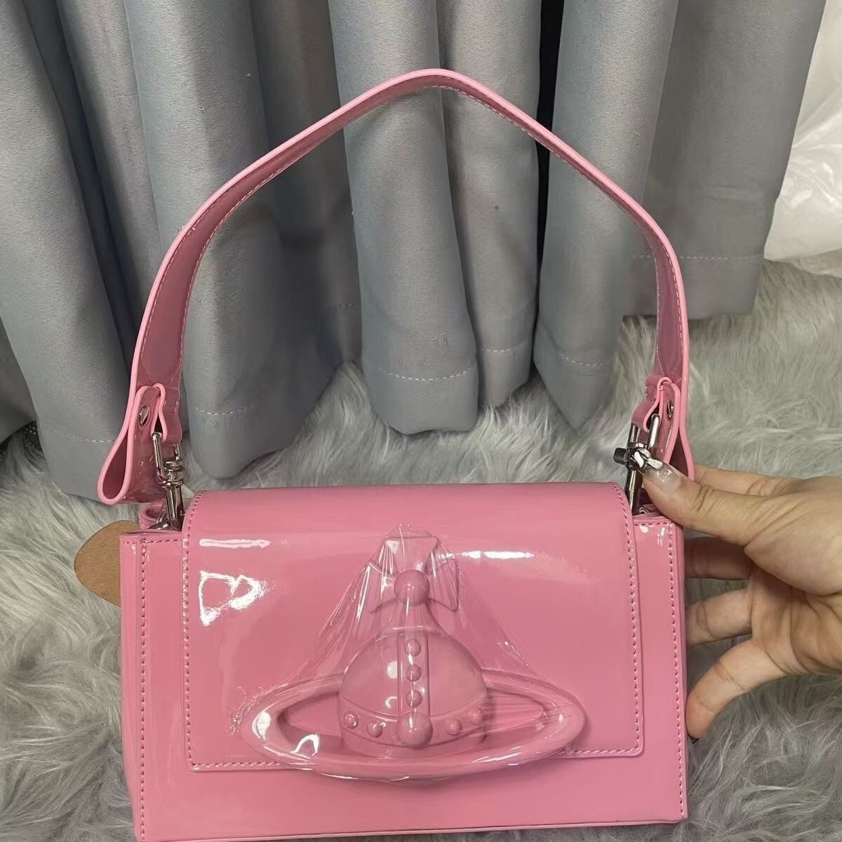 Vivienne Westwood Hazel Enamel leather Handbag Shoulder Bag Big