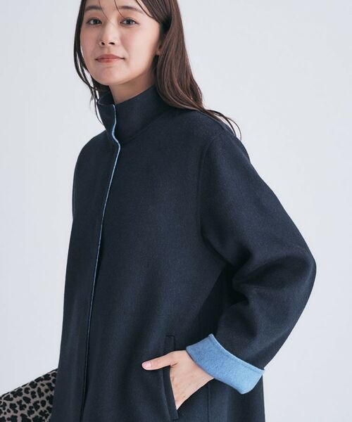 セール】 【配色デザイン／ミドル丈】ウールリバー テントラインコート