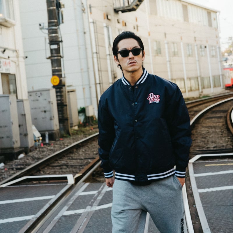 WAPPEN & EMBROIDERY NYLON STADIUM JKT 【NAVY】 |