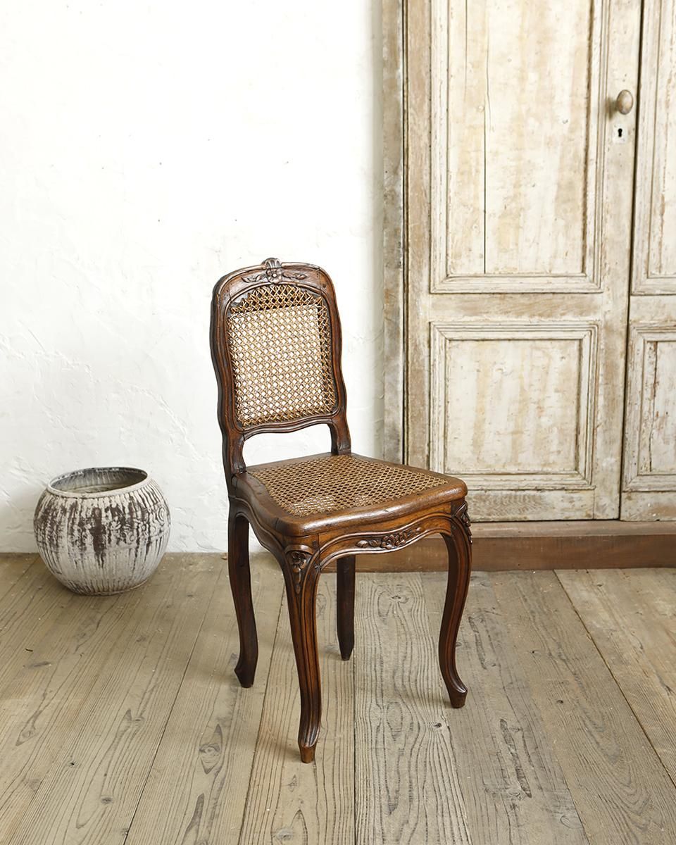 フランスアンティーク ラタンチェア.22 ダイニングチェア 籐編みチェア