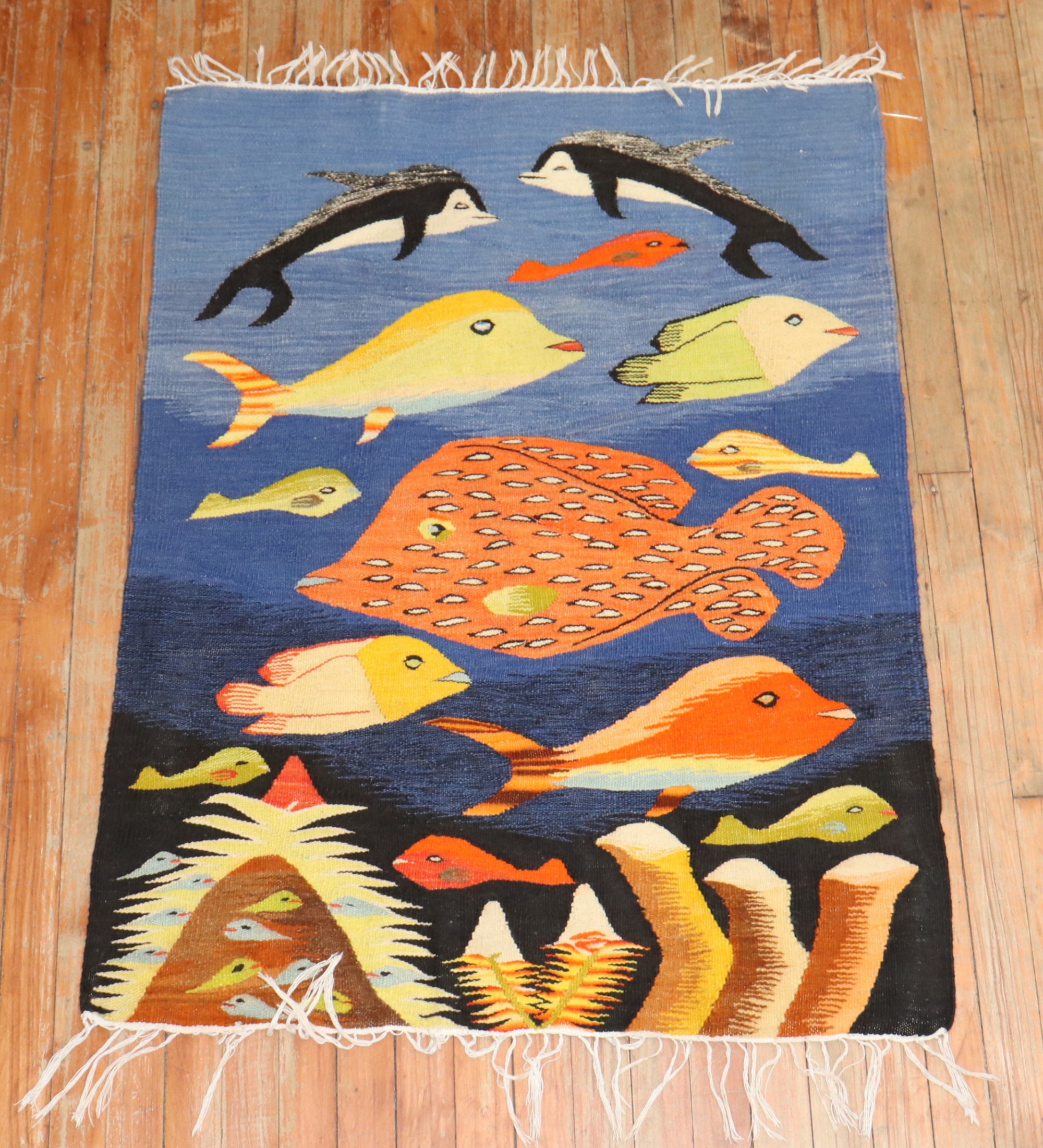 Vintage Fish Design European Kilim No. j3621 - J&D Oriental Rugs
