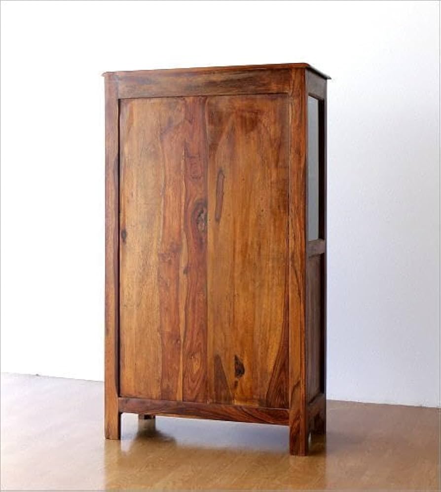 Amazon.co.jp: キャビネット 木製 無垢 ガラス 扉付き収納 食器棚