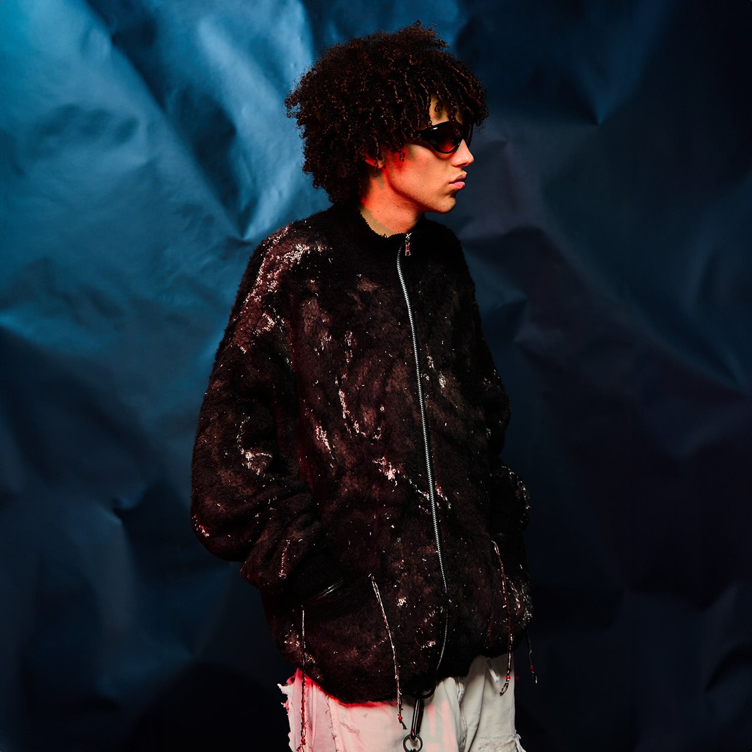 MUZE TURQUOISE LBEL × FACCIES -【MARBLE PT SHAGGY DRIVERS KNIT