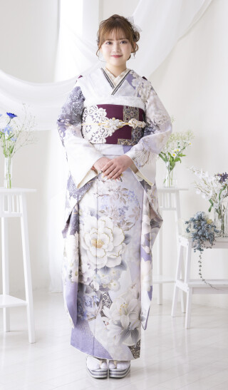 セゾンふりそで館の振袖 /ベージュ色/茶色/古典/牡丹柄/ 03791