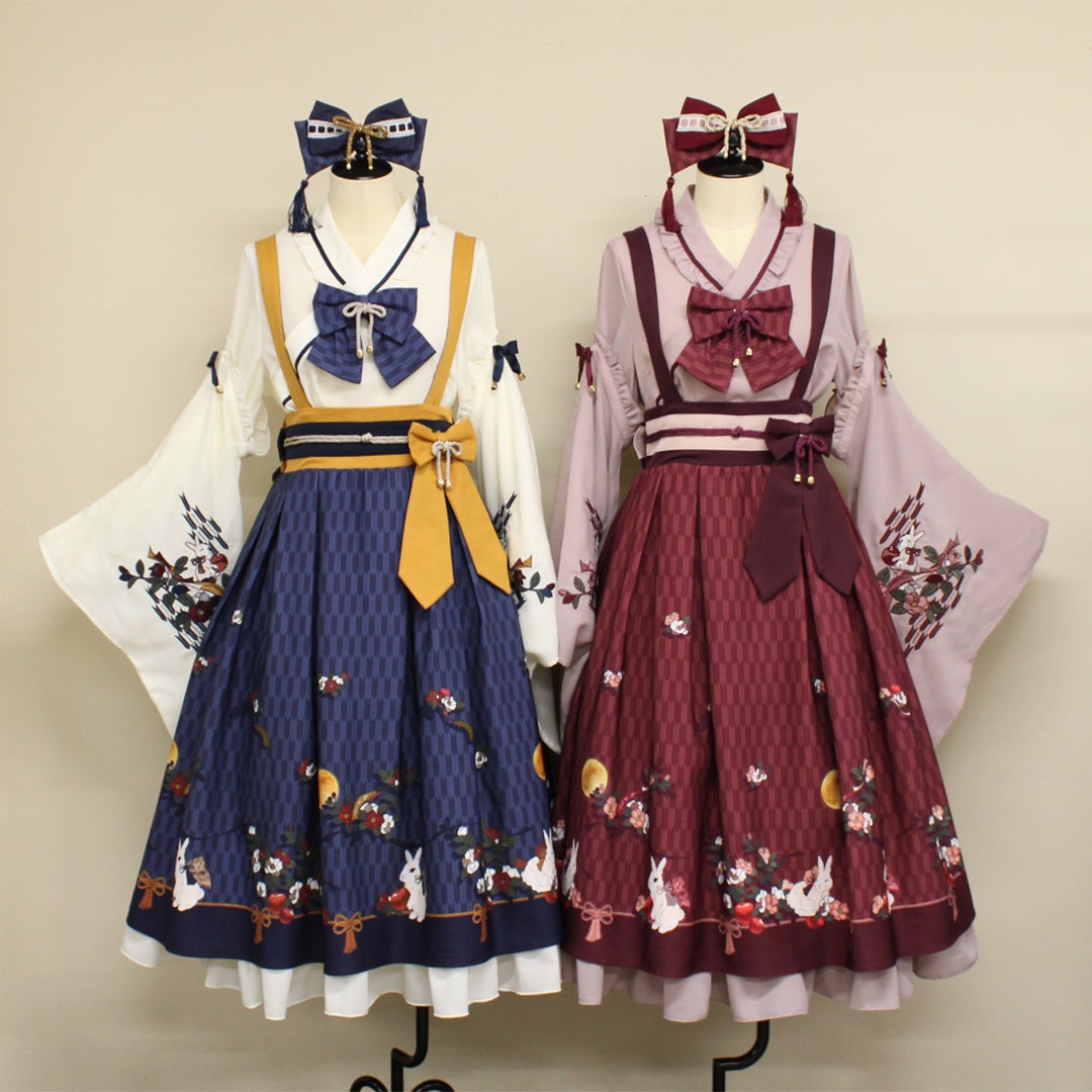 Amavel月夜の狐と寒椿ブラウスとスカートセット