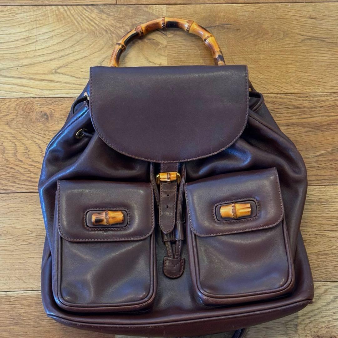 GUCCI バンブー　リュック　ブラウン　レザー　革 GUCCI(グッチ) バンブー リュックサック バックパック ブラウン レザー