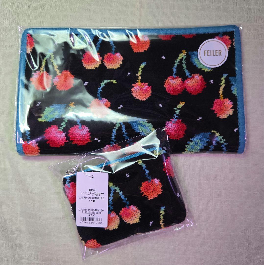 ☘️フェイラー　チェリードット　'ハンカチ'　'キー&カードケース'　未開封☘️ feiler（フェイラー） Cherry Picnic 【25cm】 ハンカチ ハンドタオル