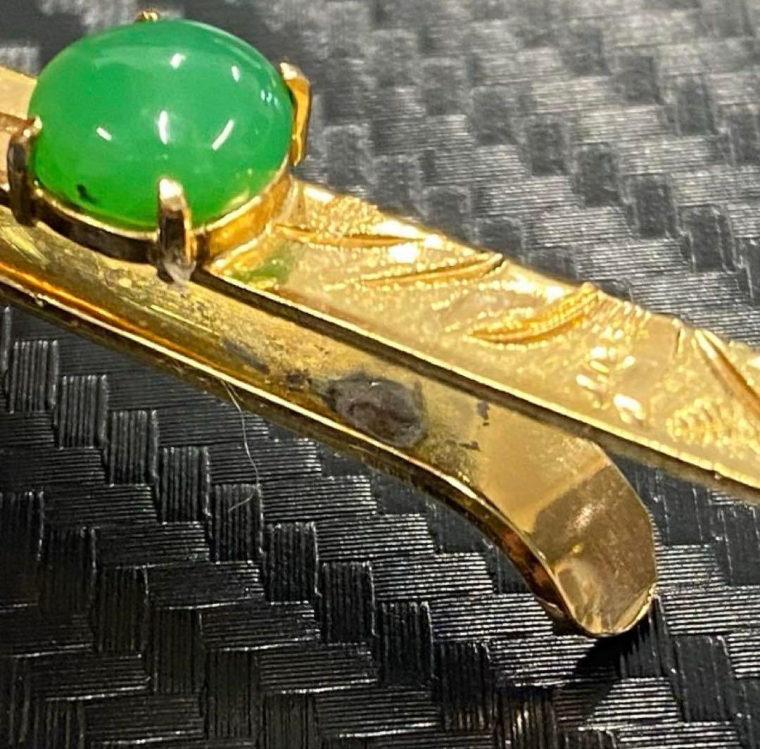 18K刻印　ネクタイピン　ジャンク　5.37g ヴィンテージ　翡翠