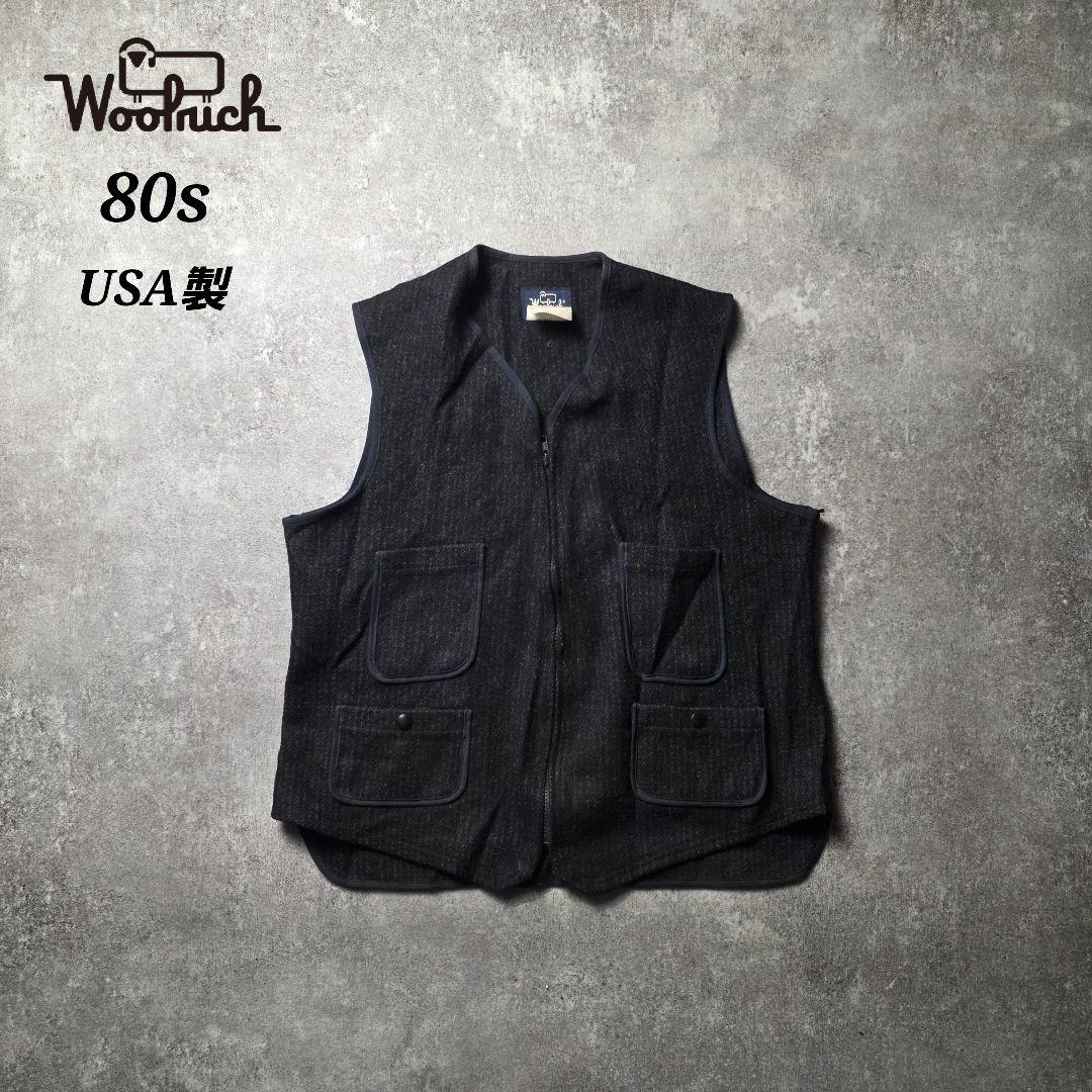 80sUSA製WOOLRICHウールリッチウールフルジップベストブラック黒短丈 WOOLRICH(ウールリッチ) 80's 4 pocket wool zip up vest 4ポケット