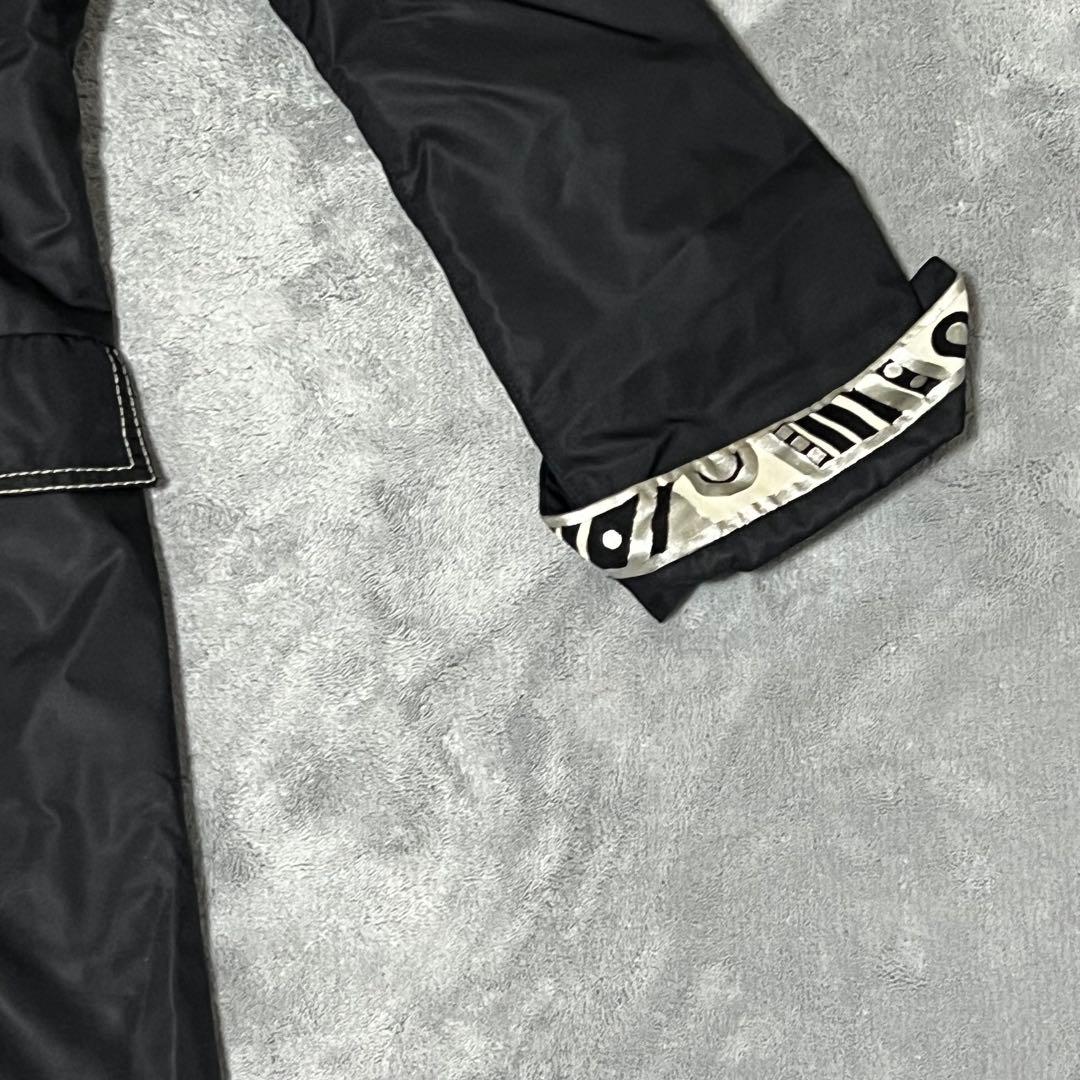 美品】LEONARD シルクロングコートブラック L花柄トリムデザイン