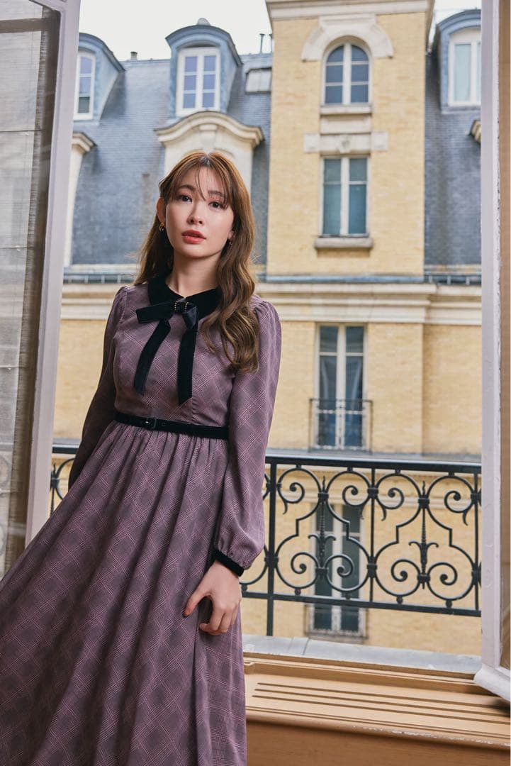 ワンピース herlipto Bristol Plaid Ribbon Dress Bristol Plaid Ribbon Dress