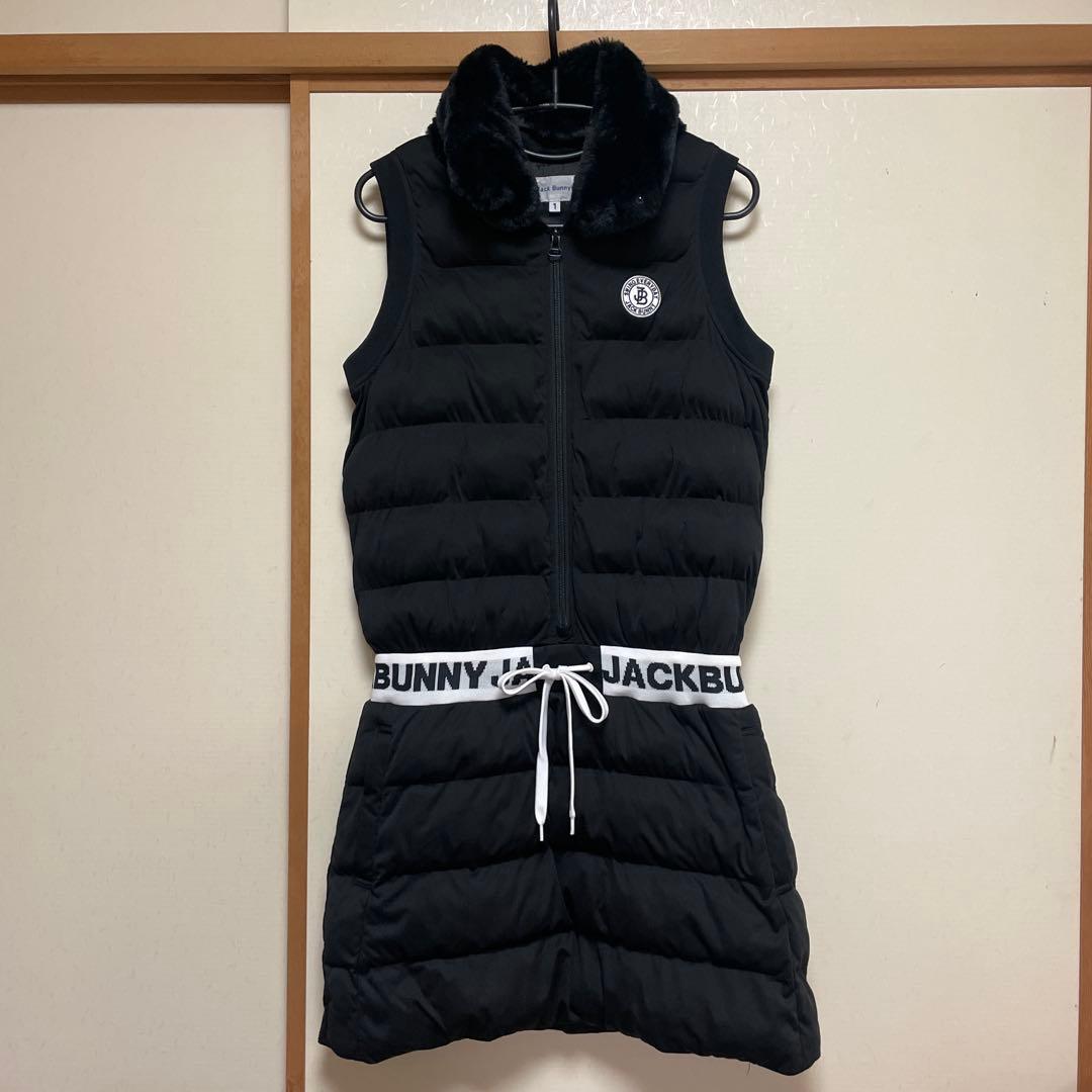 Jack Bunny ブラック ワンピース ジャックバニー ロゴジャガード半袖モックネックワンピース 263