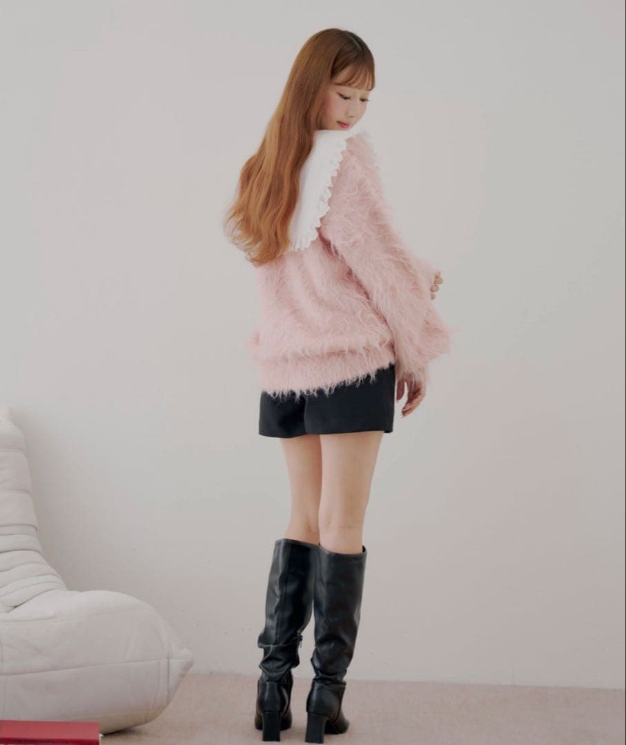 Chico namiコラボ企画 セーラー襟付きシャギールーズニット ピンク