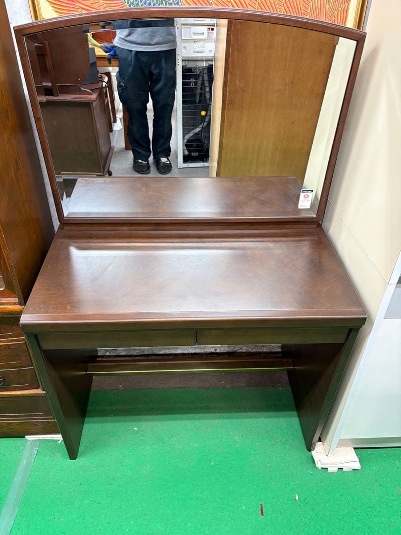 【最高級】モリシゲ　MORISHIGE　ドレッサー　鏡台　香川漆器　ヴィンテージ レトロな彫刻入りナラドレッサー｜幅85.5奥行35.5高さ148｜収納力抜群