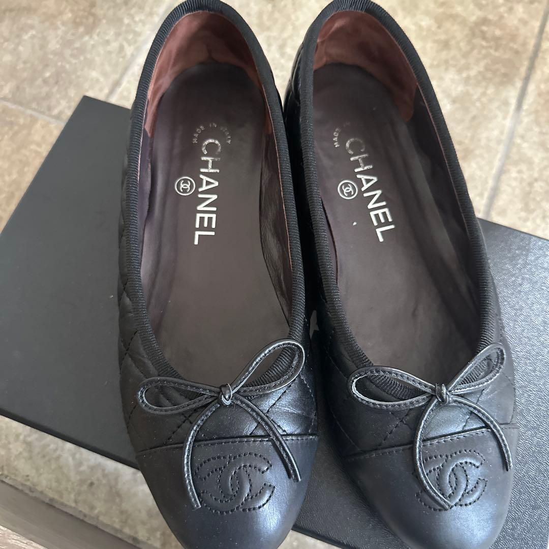CHANEL ブラック バレエシューズ シャネル定番 バレリーナ☆マトラッセ(直営店) (CHANEL/バレエシューズ