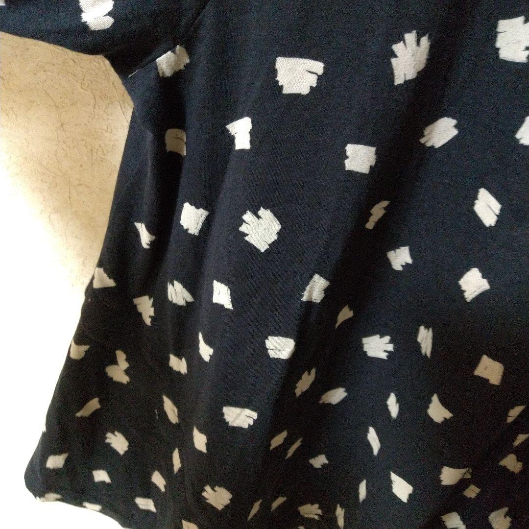 慈雨 黒とベージュの変形ドット柄 7分袖チュニック L センソユニコ